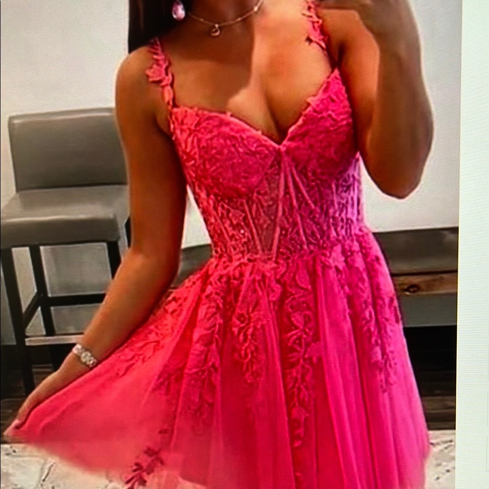 A-line V neck short/mini tulle dress with appliqués-Stacee’s